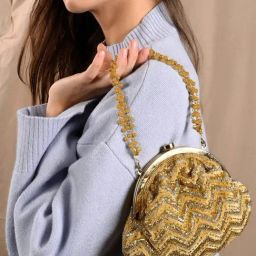 Odette Golden Beaded Shiny Embellished Clutch-picture-18