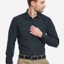 English Navy Men Black Slim Fit Solid Formal Shirt-image-82