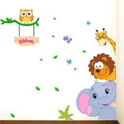 rawpockets Multicoloured Wild Animals Printed Wall Sticker-image-97