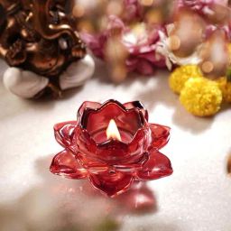 Pure Home and Living Red Glass Lotus Shaped Tealight Holders - Set of 2-picture-49