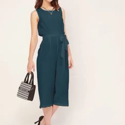 Moomaya Teal Georgette Midi Jumpsuit-image-21