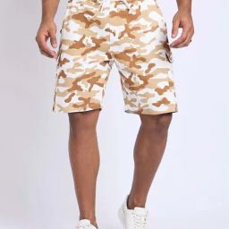 EDRIO Off White Regular Fit Camo Print Cargo Shorts-image-13