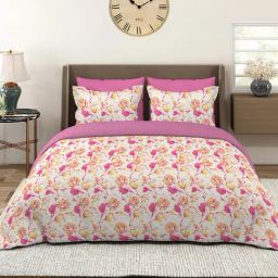 Layers Beige Cotton Floral King Bedsheet With 2 Pillow Covers-image-37