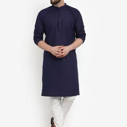 Benstoke Men Navy Blue Solid Kurta with Churidar-picture-8