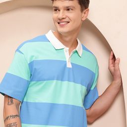 Mast & Harbour Striped Polo Collar Drop-Shoulder Sleeves T-shirt-image-35