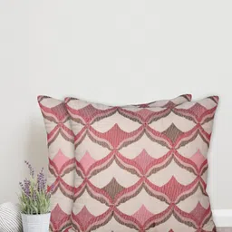 Home Set Of 2 Red & Beige Geometric Square Cushion Covers-27