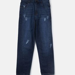 Gini and Jony Boys Navy Blue Tapered Fit Mildly Distressed Light Fade Jeans-picture-12
