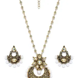 Zaveri Pearls Yellow & Black Alloy Kundan Pendant Set-16