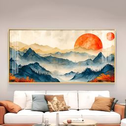 THE NEXT DECOR Sunrise In Mountains Glass Finish Horizontal Wall Art-image-2