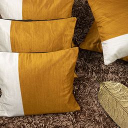 HOUZZCODE Set of 5 Mustard Yellow & Off-White Colourblocked Square Cushion Covers-42