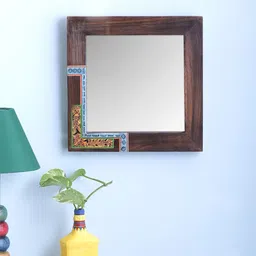 VarEesha Brown Sheesham Wood Warli Square Mirror-image-73