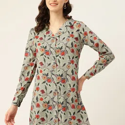 Rue Collection Floral Print Crepe Shirt Style Longline Top-image-33