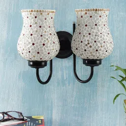 Devansh White & Gold-Toned Mosaic Traditional Wallchiere Lamp-image-43