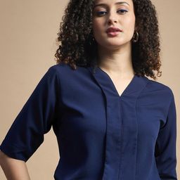 The Roadster Lifestyle Co. Navy Blue V-Neck Shirt Style Top-image-81