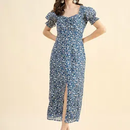 PANIT Women Floral Print Puff Sleeve Maxi Dress-image-95