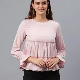 PRETTY LOVING THING Pink Solid Puff Sleeves Top-image-48