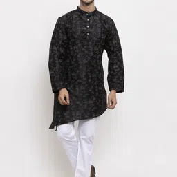 KLOTTHE Men Black & White Woven Design Kurta with Pyjamas-image-18