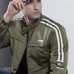 The Indian Garage Co Men Olive Green Solid Tailored Jacket-image-17