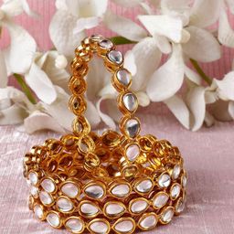 Priyaasi Set Of 4 Gold-Plated White Kundan-Studded Handcrafted Bangles-image-3