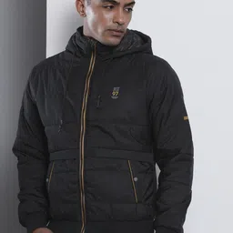 The Indian Garage Co Men Black Solid Hooded Bomber Jacket-picture-25