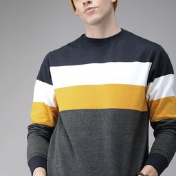 Roadster Men Charcoal Grey & Navy Blue Colourblocked Sweatshirt-image-42