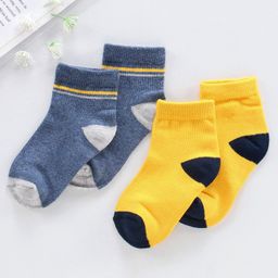 Nuluv Cotton Blend Ankle Length Socks Pack of 2  - Blue Yellow-image-2