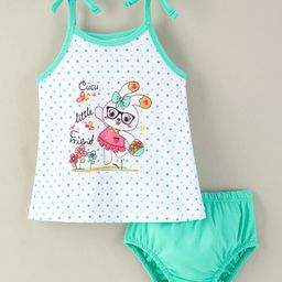 Cucumber Cotton Sleeveless Inner Wear Set Dot & Bunny Print- Green-image-20
