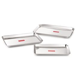 HAZEL Stainless Steel Serving Trays Rectangle Premium Dining Table Plater Silver - Pack of 3-17