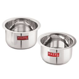 HAZEL Induction Base Tope Stainless Steel Heavy Base Thick Flat Bottom Patila Cookware Utensil For Kitchen, (1100 ml, 1500ml) Set of 2 Topes, Silver-image-37