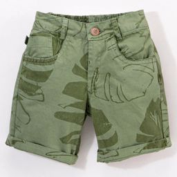 Little Kangaroos Above Knee Length Shorts Leaf Print - Olive Green-image-50