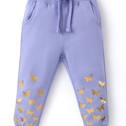 Babyhug Cotton Looper Knit Full Length Lounge Pant Butterfly Print - Blue-image-58