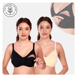 Elite Mom Pack Of 2 Solid Maternity Nursing Bra - Black & Beige-15