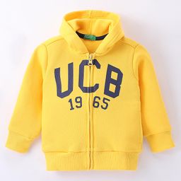 UCB Full Sleeves Hooded Sweatjacket Logo Print - Yellow-image-56