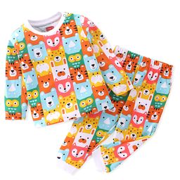 Babyhug Cotton Knit Full Sleeves Night Suit With Animals Print - Multicolour-image-58