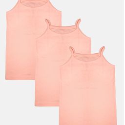 Kiddopanti Pack Of 3 Cotton Sleeveless Solid Camisoles - Peach-image-2