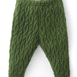 Babyhug Fleece Knit Full Length Woollen Pants With Cable Knit Design - Olive-image-49