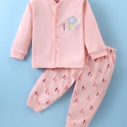 Tango Interlock Knit Full Sleeves Night Suit with Bear Print - Peach-image-15