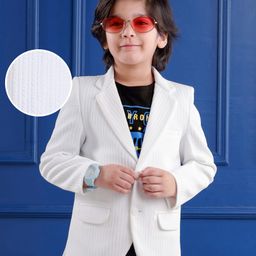 Full Sleeves Solid Colour Corduroy Blazer with Text Graphics T-Shirt - White & Black-image-66
