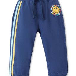Babyhug French Terry Full Length Jogger Fit Track Pants Smiley Print - Navy-image-56