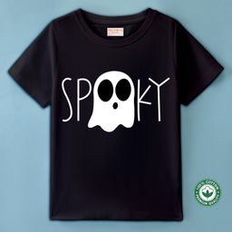 BLUSHES 100% Cotton Halloween Theme Half Sleeves Text & Ghost Printed Tee - Black-image-80