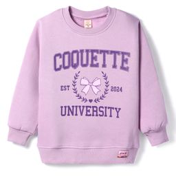 Olio Kids Fleece Knitted Full Sleeves Sweatshirt With Text Print - Mauve-image-83