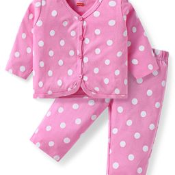 Babyhug Interlock Knit Full Sleeves Night Suit With Polka Dot Print - Pink-image-18