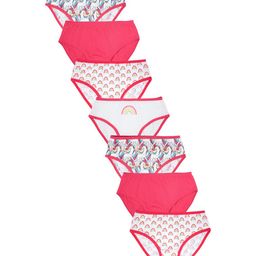 Charm n Cherish Cotton Pack Of 7 Rainbow & Unicorn Printed Panties - White & Pink-image-81