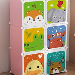 Butterthief Cartoon Printed Collapsible Wardrobe, 6 Cubes Almirah for Kids & Toddlers - Pink-image-30