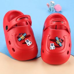 Cute Walk by Babyhug Back Strap Closure Clogs with Space Theme Applique - Red-image-1