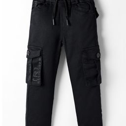 Olio Kids Cotton Woven Full Length Trouser With Cargo Pockets - Black-picture-23