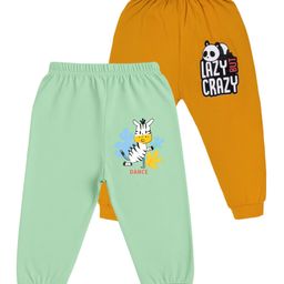 Tiny Hugs Cotton Knit Pack of 2 Lazy But Crazy Text & Cute Baby Animals Printed Pajamas - Mustard & Green-25