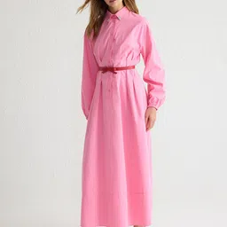 Trendyol Women Shirt Cotton Solid Maxi Dress-picture-48