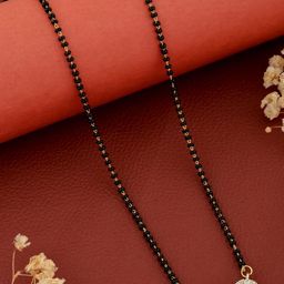 American Diamond Short Mangalsutra for Women | 18 Inch Black Beaded Chain | Wedding, Party & Traditional Wear-image-86