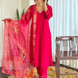 Divyadham Textiles Ethnic Motifs Embroidered Thread Work Kurta with Trousers & Dupatta-picture-52